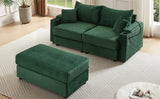 Sofa and Ottoman With Storage, Two USB Ports, Two Cup Holders and Phone Holder - Green - Furniture Home Direct
