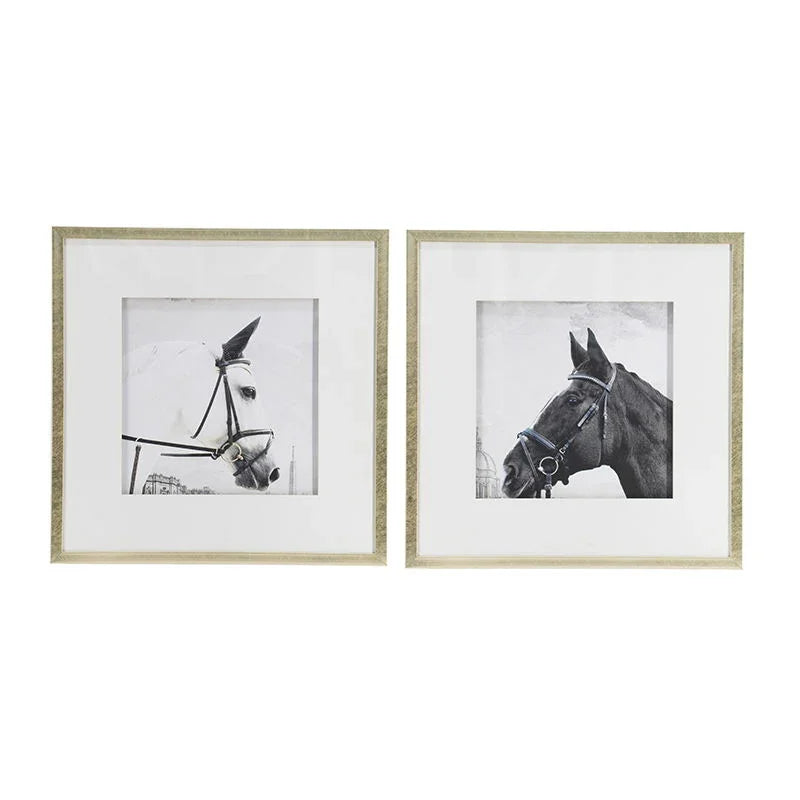 Wall Art Horse Animal Printing, Wall Decor Accent (Set of 2) - Golden / White - Furniture Home Direct