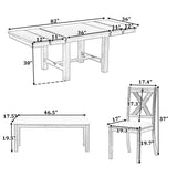 Topmax - 6 Piece Farmhouse Extendable Dining Table With Footrest, 4 Upholstered Dining Chairs And Dining Bench, Two 11" Removable Leaf - Furniture Home Direct