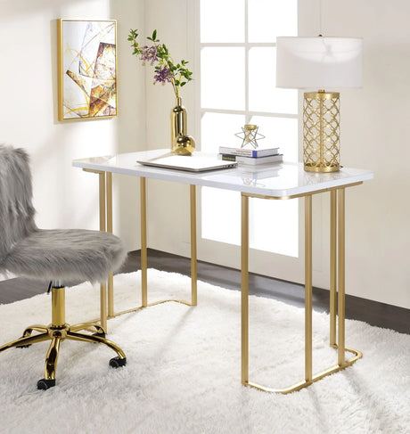 Estie - Writing Desk - White / Gold - Furniture Home Direct