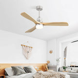 Ceiling Fan With Dimmable LED Light 6 Speed Remote 3 Wood Blade Reversible DC Motor For Bedroom - Brushed Nickel - Furniture Home Direct