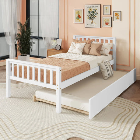Twin Bed With Trundle, Platform Bed Frame With Headboard And Footboard, For Bedroom Small Living Space, No Box Spring Needed - Furniture Home Direct