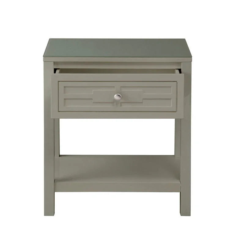Dylan - Wooden End Side Table Nightstand With Glass Top And Drawer - Furniture Home Direct