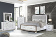 Queen Bed Set LED Upholstered Headboard Marble Finish White - Furniture Home Direct