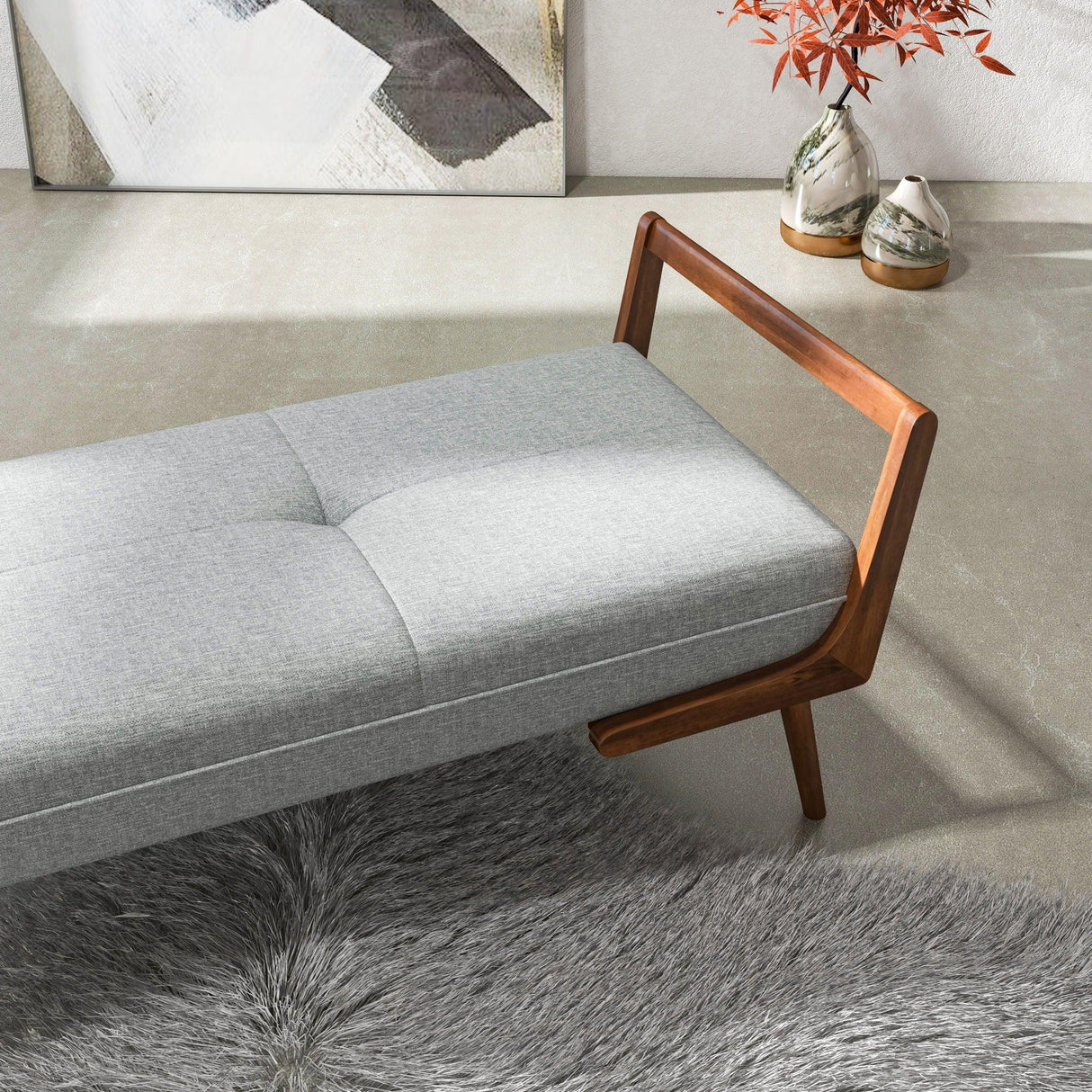 Cora - Mid-Century Modern Gray Bench - Gray - Furniture Home Direct
