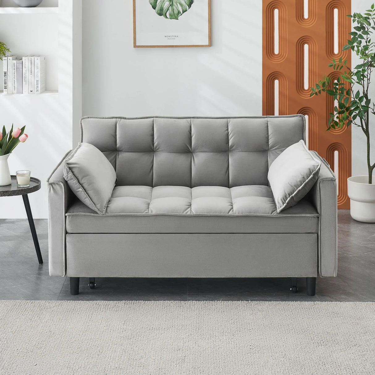Modern Velvet Sofa, Sofa Pull-Out Bed, Small Love Seat Casual Sofa With Back, With Pillow, Pockets, Living Room Furniture, 3 In 1 Convertible Sleep Sofa Bed - Furniture Home Direct