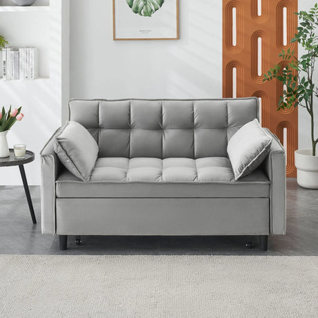 Modern Velvet Sofa, Sofa Pull-Out Bed, Small Love Seat Casual Sofa With Back, With Pillow, Pockets, Living Room Furniture, 3 In 1 Convertible Sleep Sofa Bed - Furniture Home Direct