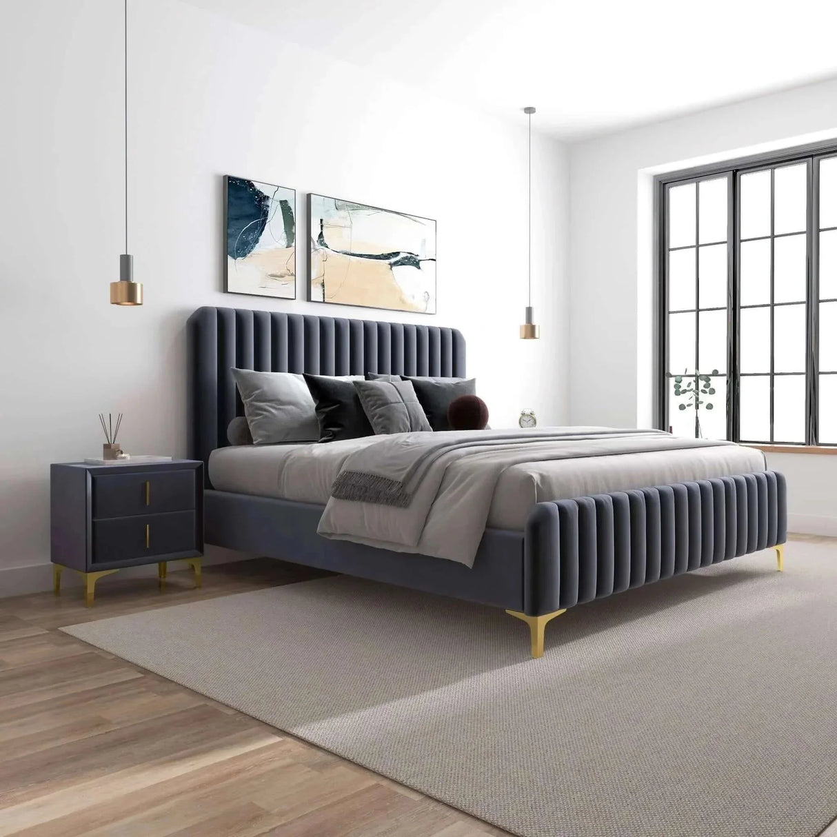 Bethany - Queen Upholstered Platform Bed - Gray - Furniture Home Direct