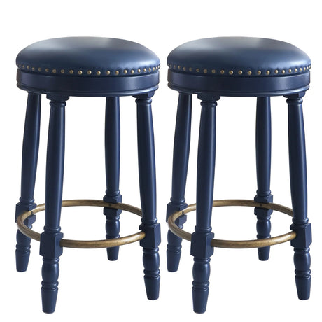 360° Swivel Wooden Barstools With Upholstered Seat, Counter Height (Set of 2) - Furniture Home Direct