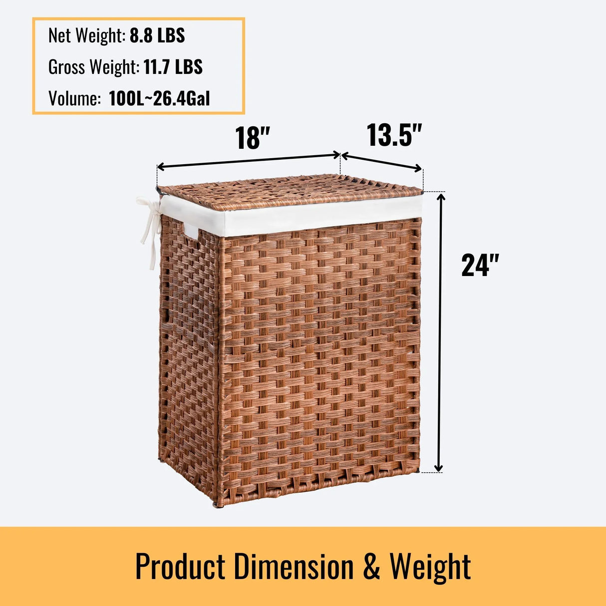 Laundry Hamper With Lid PE Rattan Powder Coating Frame Clothes Hampers With 2 Removable Bags - Furniture Home Direct