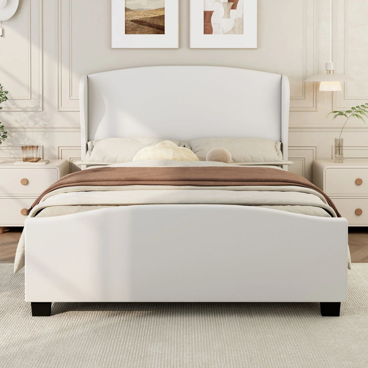 High Headboard Wingback Linen Upholstered Bed - Furniture Home Direct