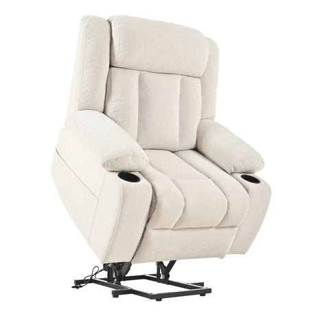 Power Lift Recliner Chair With Extended Footrest, Remote Control, Cup Holders, And Side Pockets - Furniture Home Direct