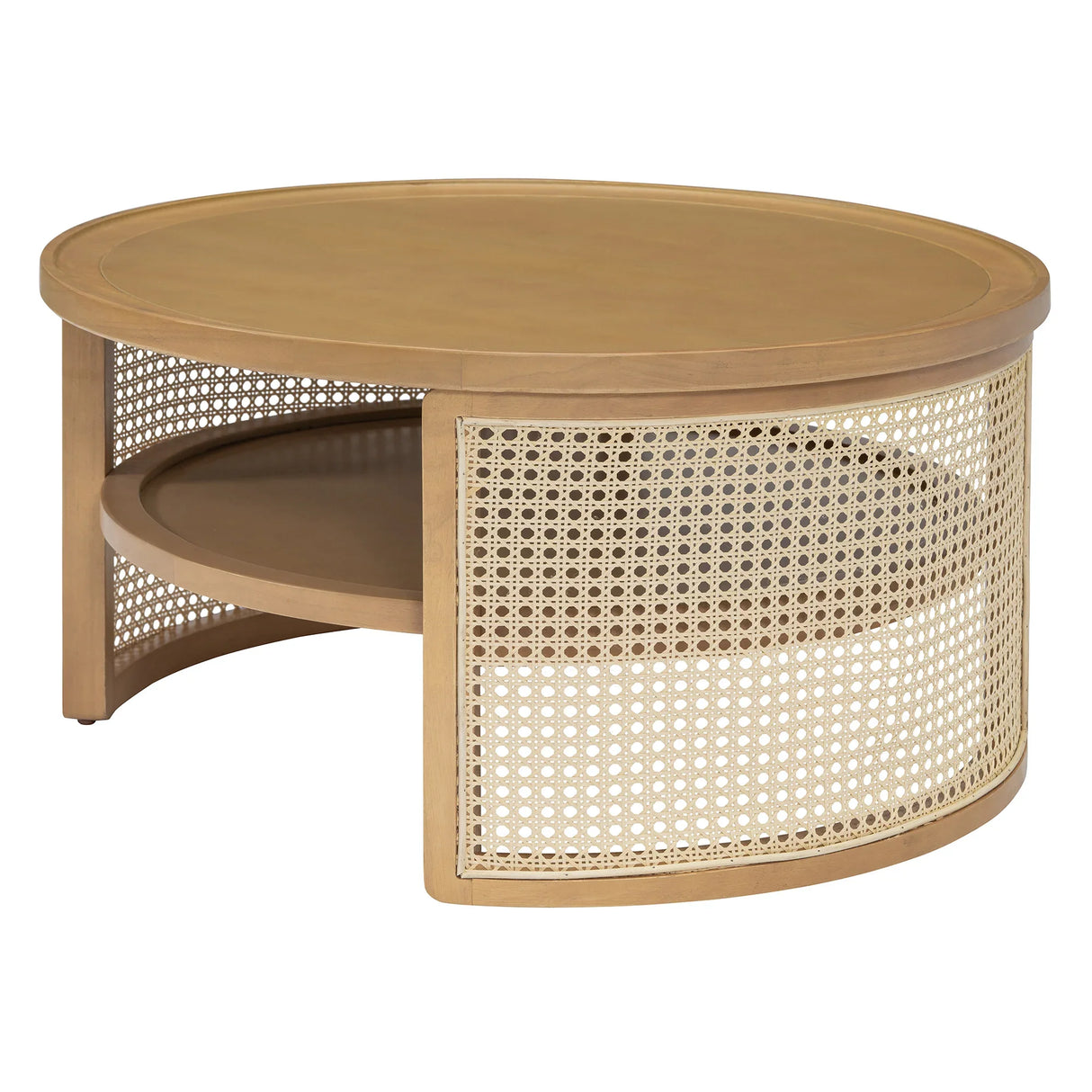 Round Coffee Table With Storage Caned Sides Natural - Furniture Home Direct