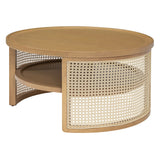 Round Coffee Table With Storage Caned Sides Natural - Furniture Home Direct