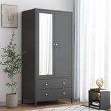 Wardrobe With Mirror Door And Two Drawers Charcoal Gray - Furniture Home Direct