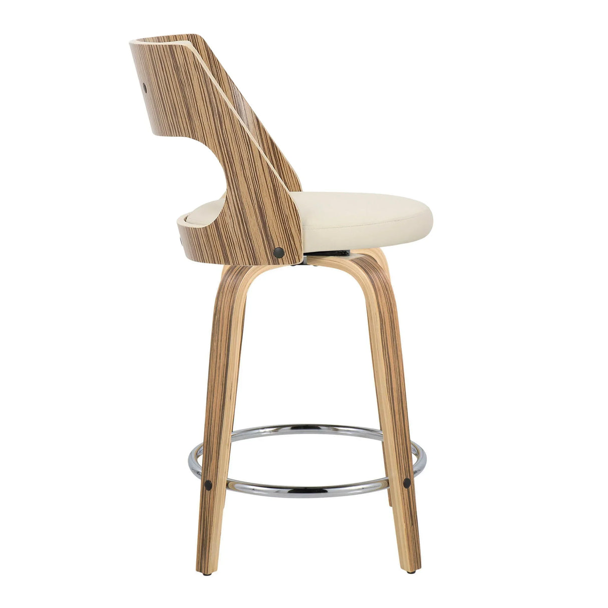 Cecina - Mid-Century Modern Fixed Height Counter Stool With Swivel With Round Footrest (Set of 2) - Zebra / Cream - Furniture Home Direct