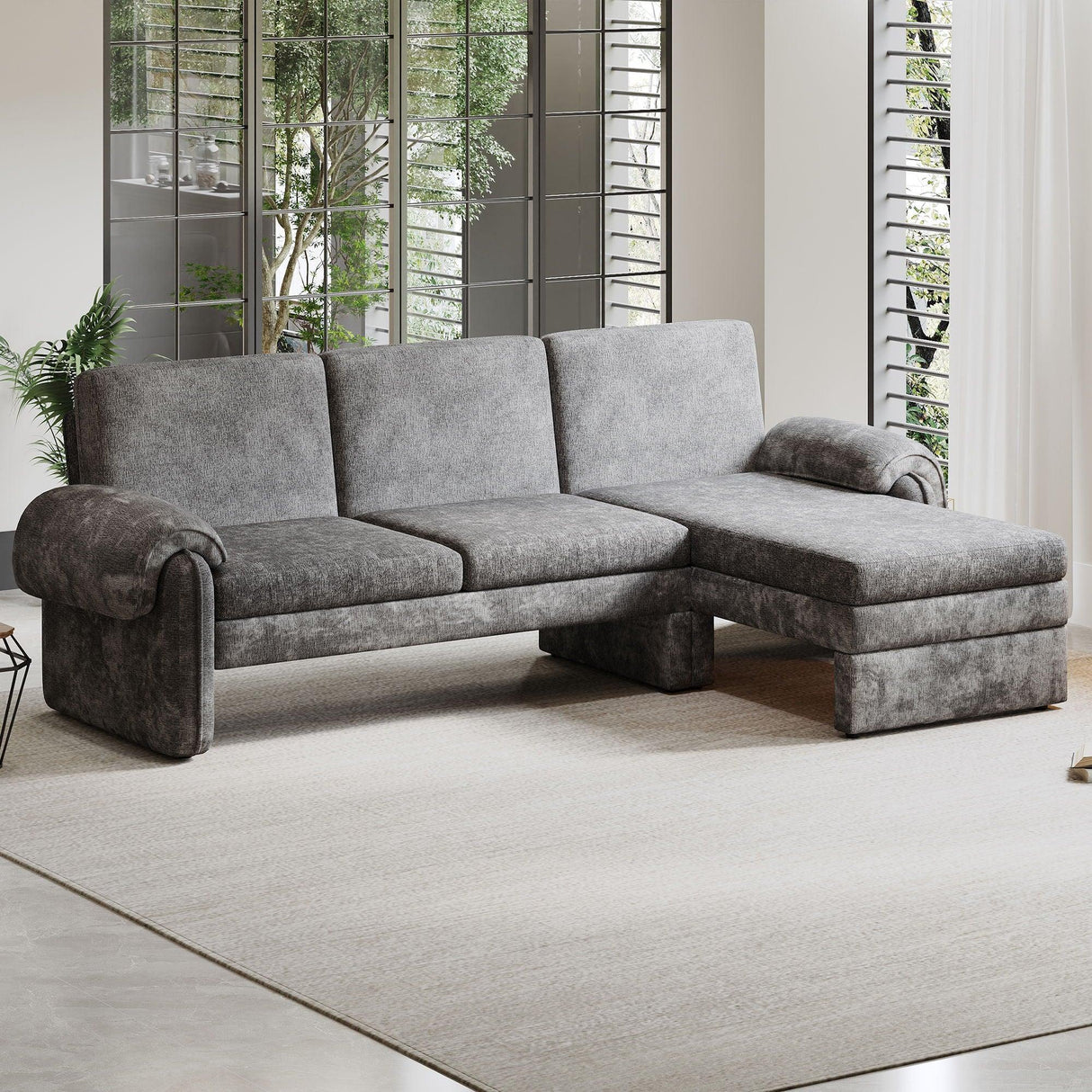 Convertible Futon Sofa Bed With Adjustable Backrest, Reversible Chaise Lounge And 2 Removable Armrest Pillows