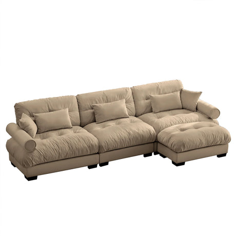 Modern Sectional Sofa With Ottoman, Round Bolster Armrests, Waist And Throw Pillows - Furniture Home Direct