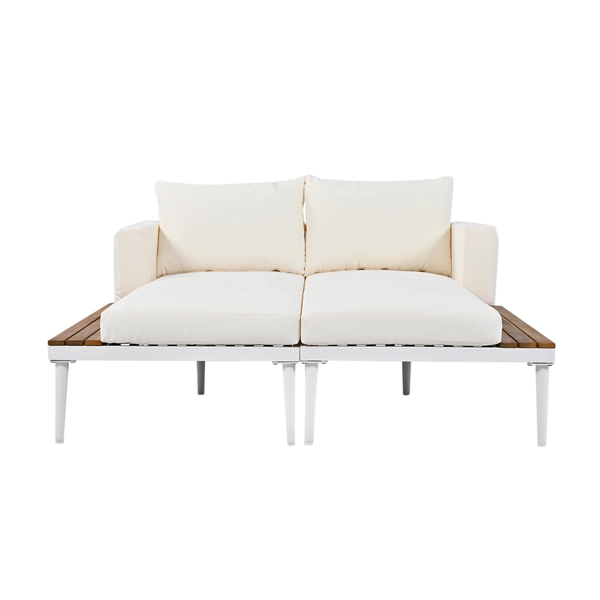 Outdoor Chaise Lounge Modern Cushions Wood Tray Beige - Furniture Home Direct