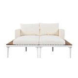Outdoor Chaise Lounge Modern Cushions Wood Tray Beige - Furniture Home Direct