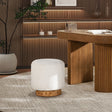 Tilly - Round Fur Upholstered / Burl Pouf Ottoman - White - Furniture Home Direct