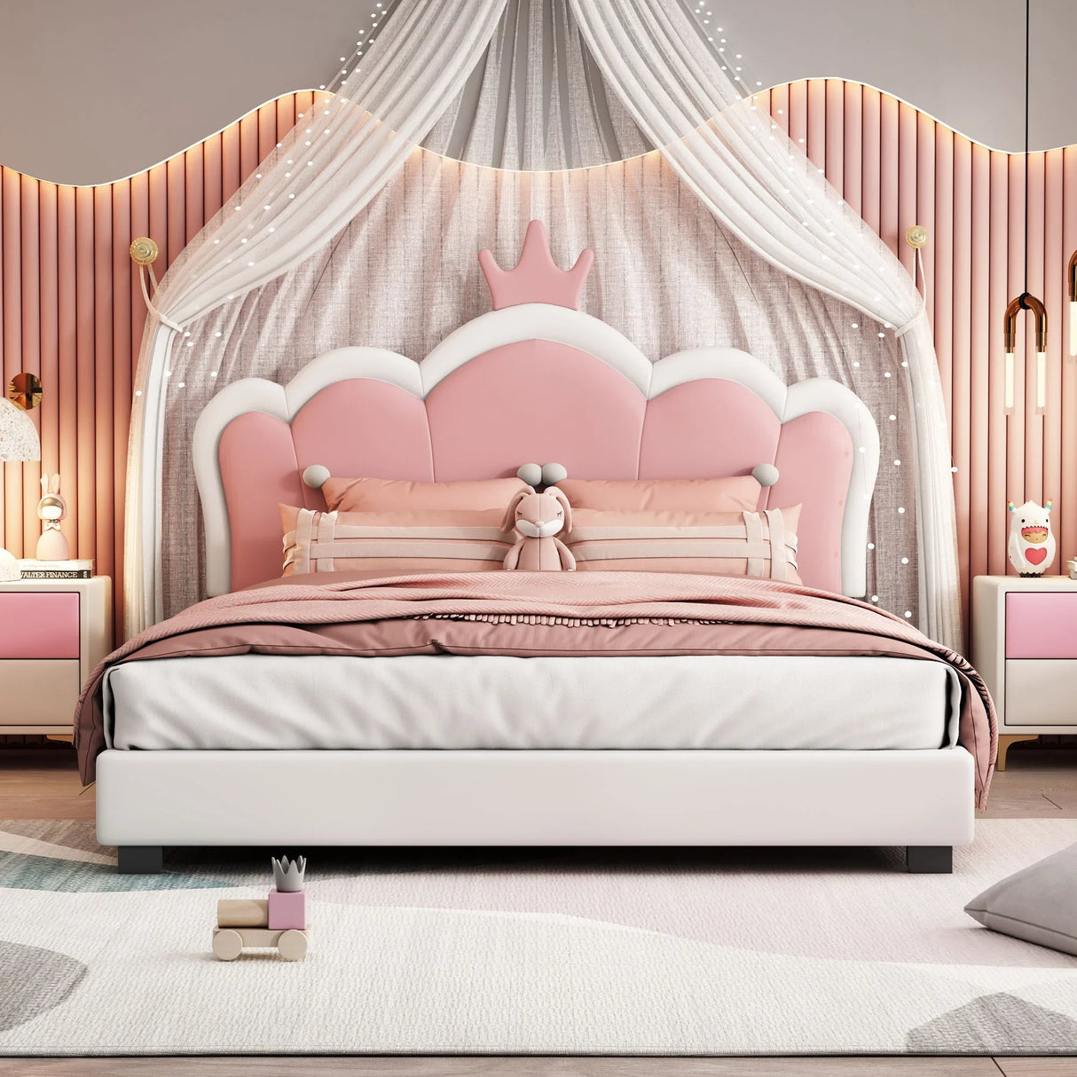 Upholstered Princess Platform Bed With Crown Headboard - Furniture Home Direct