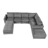 121.3" Modular Sectional Sofa with Two Movable Ottomans, Gray - Furniture Home Direct
