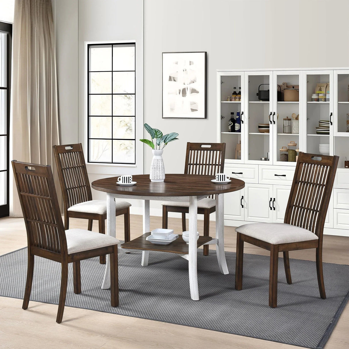 2 Pieces Set Dining Side Chair Rustic Modern Farmhouse Design Retro Design Easy To Assembly - Antique Dark Oak - Furniture Home Direct