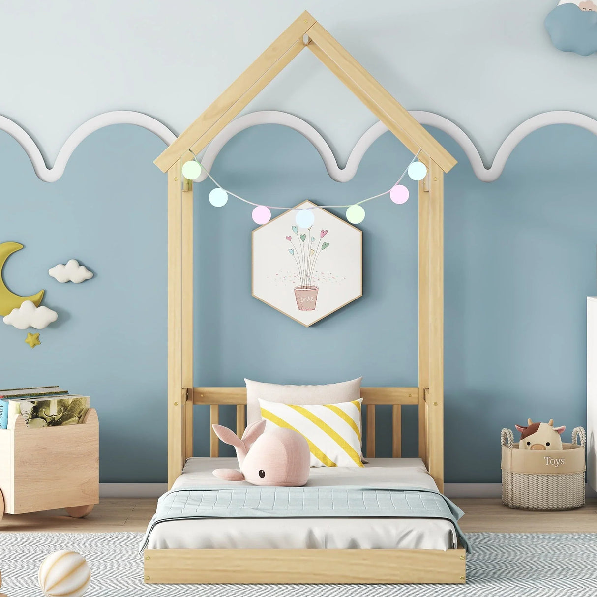House-Shaped Roof Headboard Floor Bed, (Without Slats) - Furniture Home Direct