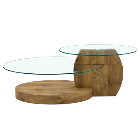 Modern Natural Wood Grain Double Layer Coffee Table Versatile Design - Natural Wood / Transparent - Furniture Home Direct