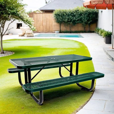 Outdoor Steel Picnic Rectangular Table With Umbrella Pole - Furniture Home Direct