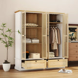 4 Shutter Door Wardrobe Armoire with 2 Drawers, Natural + White - Furniture Home Direct