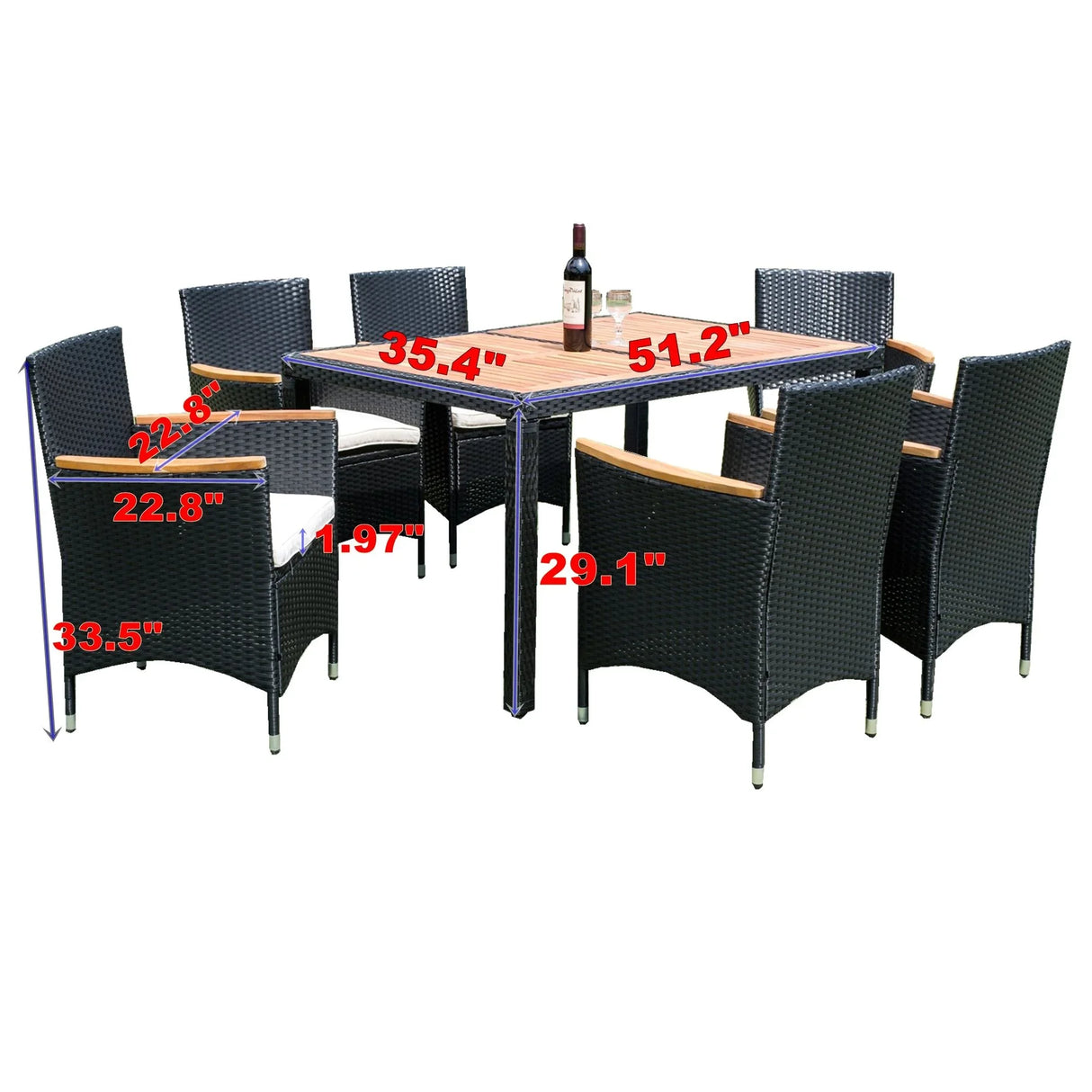 Outdoor Patio Wicker Dining Set With Acacia Wood Top - Furniture Home Direct