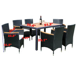Outdoor Patio Wicker Dining Set With Acacia Wood Top - Furniture Home Direct