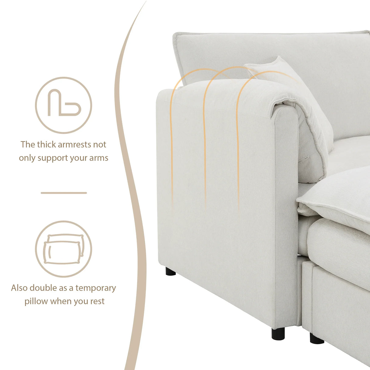 Sectional Sofa Chenille L Shaped Living Room Comfort Cream - Furniture Home Direct