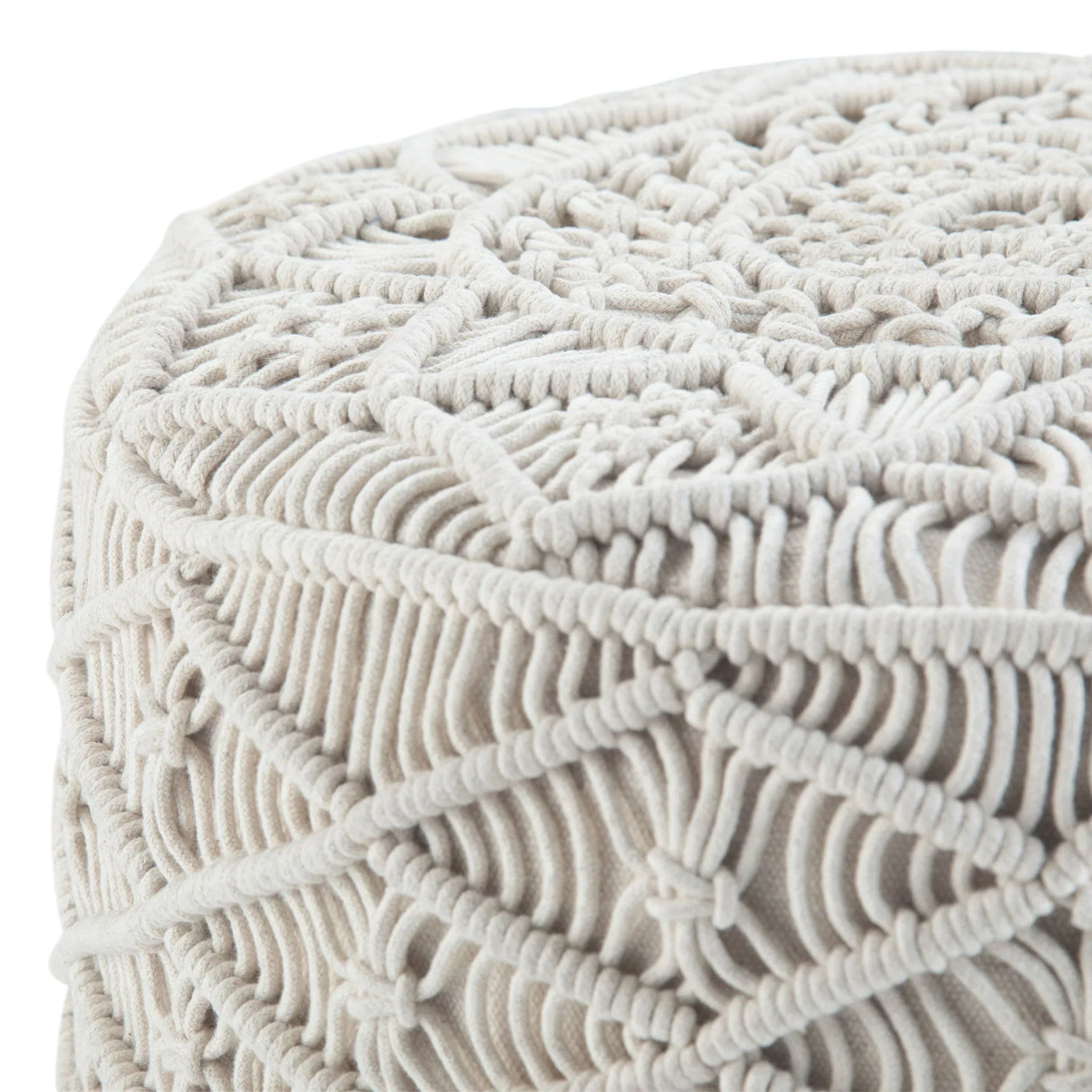 Coates - Round Macrame Pouf - Natural - Furniture Home Direct