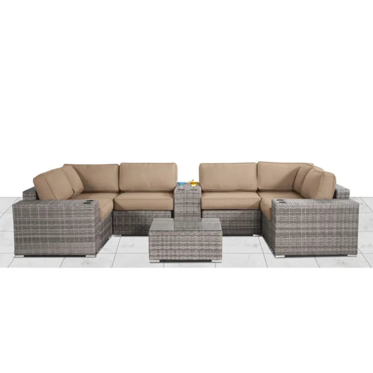 Modern Patio Rattan Sectional Set With Cushions - Furniture Home Direct
