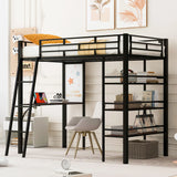 Loft Metal Bed With 3 Layers Of Shelves And Desk, Stylish Metal Frame Bed With Whiteboard - Furniture Home Direct