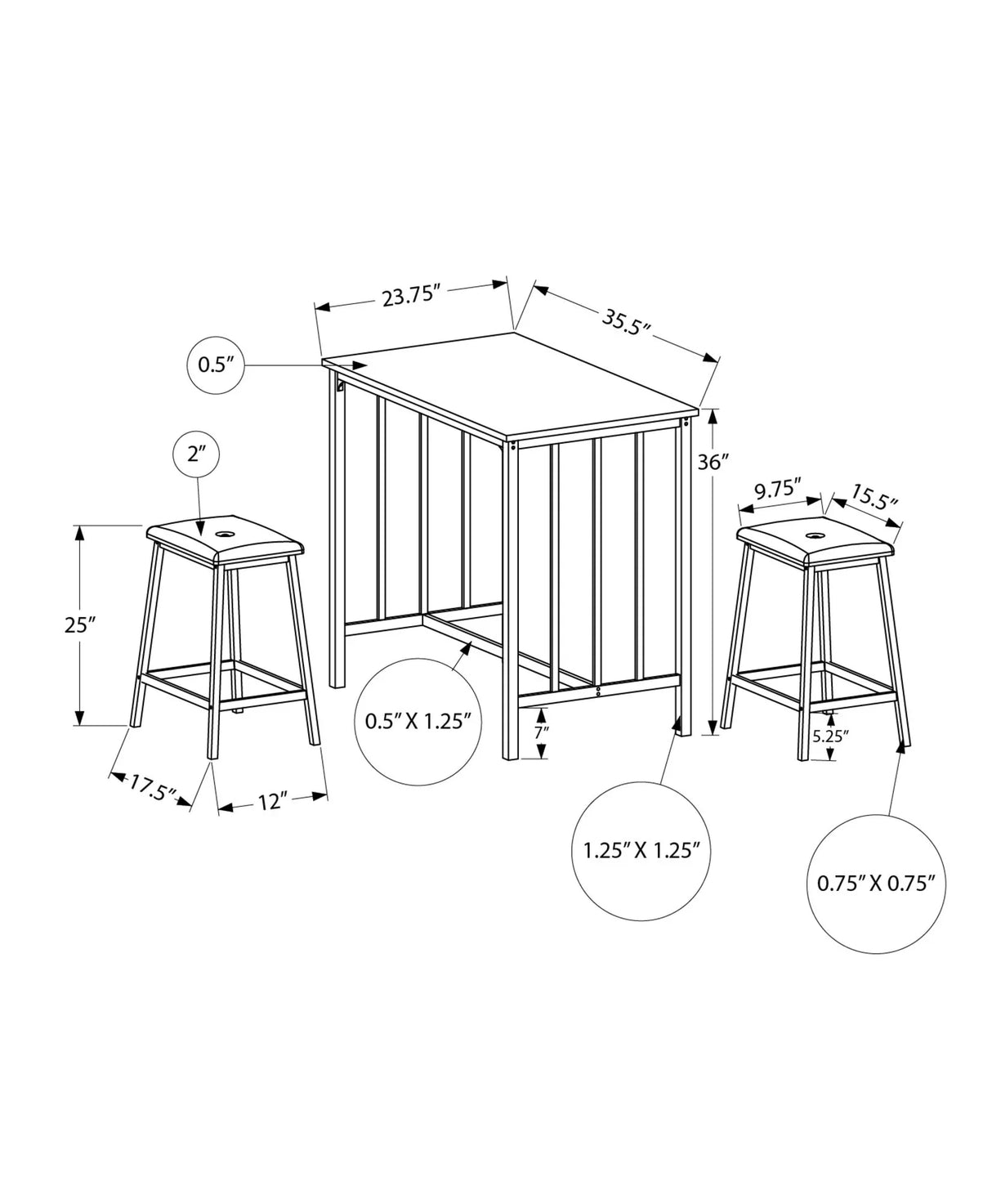 3 Pieces Dining Set, Counter Height, Rectangular, Small, Contemporary & Modern - Furniture Home Direct
