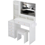 Vanity Desk With Cushioned Stool Mirror Makeup White - Furniture Home Direct
