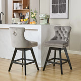 Counter Height Bar Stools Velvet Upholstery Tufted Gray - Furniture Home Direct