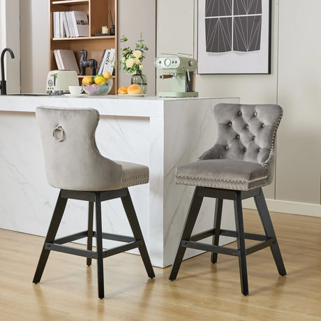 Counter Height Bar Stools Velvet Upholstery Tufted Gray - Furniture Home Direct