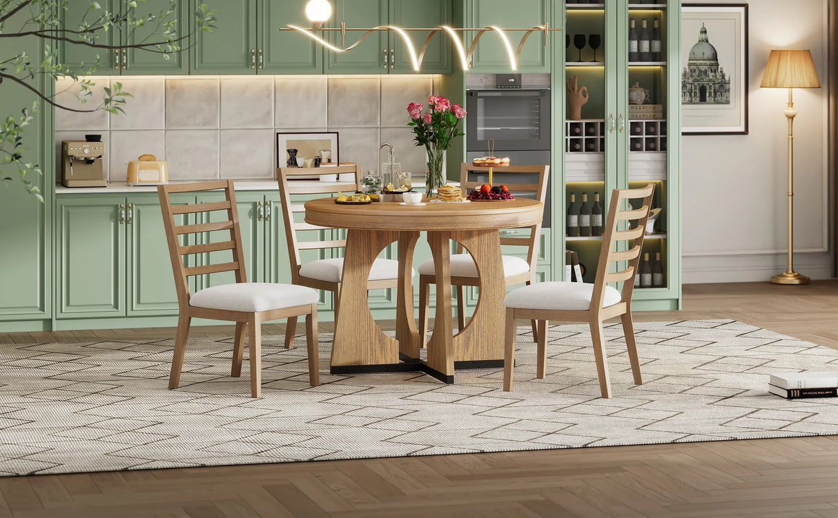 Dining Set Round Wood Table With Ladder Back Chairs Natural - Furniture Home Direct