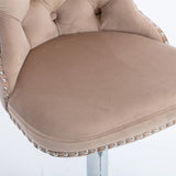 Bar Stool Set Swivel Tufted Velvet Chrome Base Khaki - Furniture Home Direct