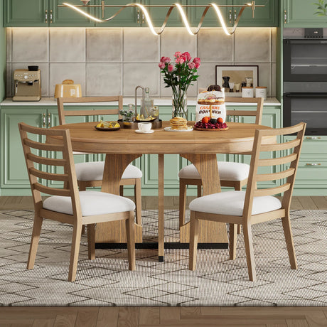 Dining Set Round Wood Table With Ladder Back Chairs Natural - Furniture Home Direct