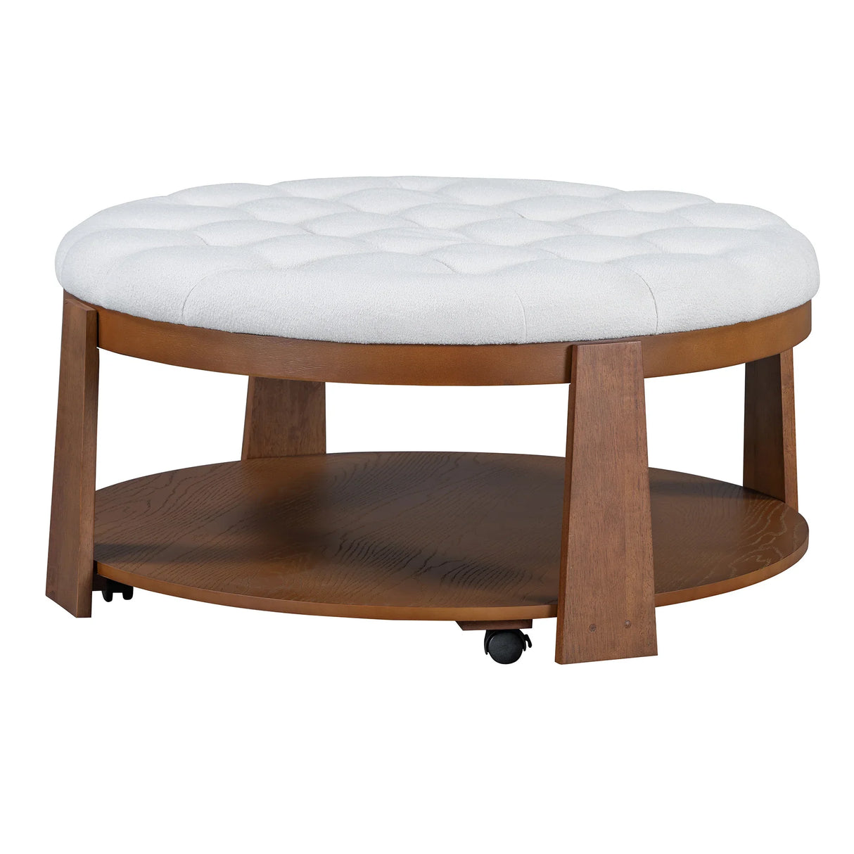 Round Ottoman Coffee Table with Upholstered Top Ivory White - Furniture Home Direct