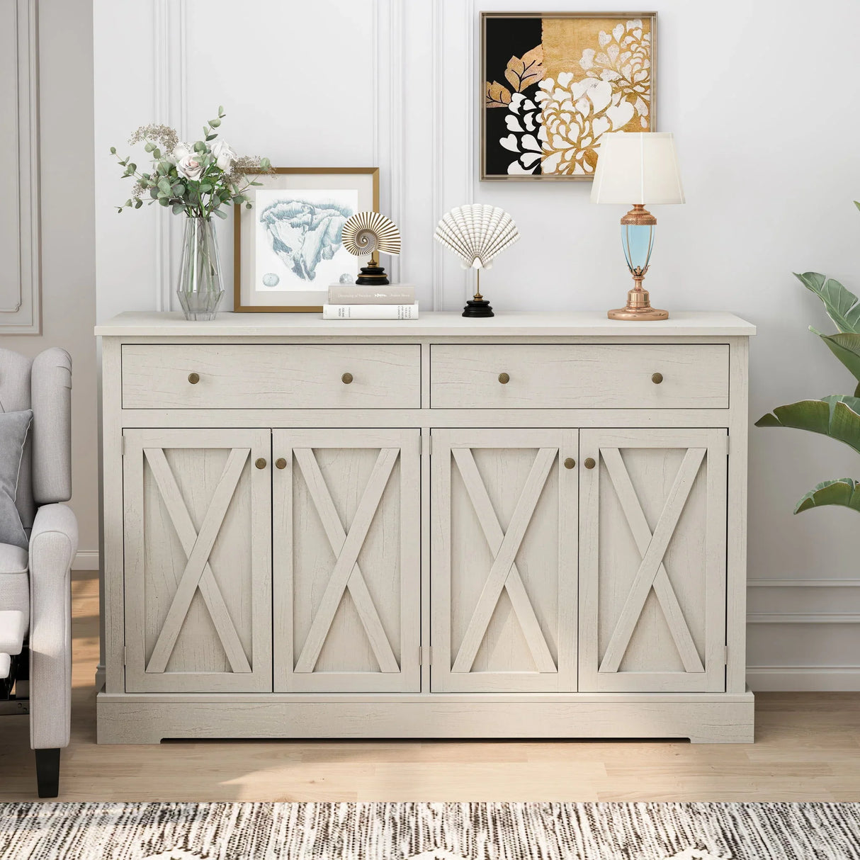 Vintage Sideboard With 2 Drawers And Four Doors For Living Room - Furniture Home Direct
