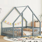 Wood House-Shaped Floor Bed With Fence, Guardrails - Furniture Home Direct