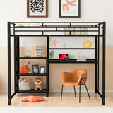 Metal Loft Bed With Desk, 3 Shelves And Ladder - Furniture Home Direct