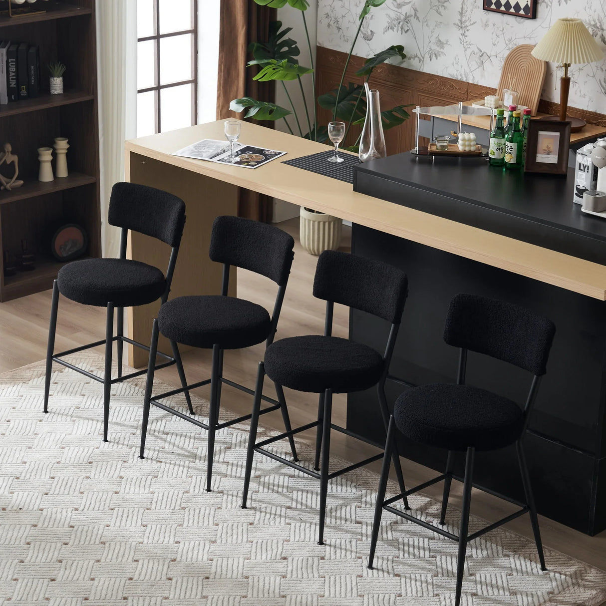 Modern Teddy Fabric Upholstered Bar Stools - Black Legs - Furniture Home Direct